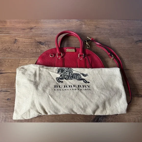 BURBERRY-AUTHENTIC (Preowned) Large Red Leather Handbag with Gold Hardware - Picture 2 of 16